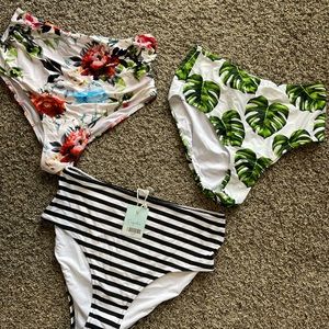 CUPSHE lot of 3 high waisted bikini bottoms, one NWT, 2 NWOT